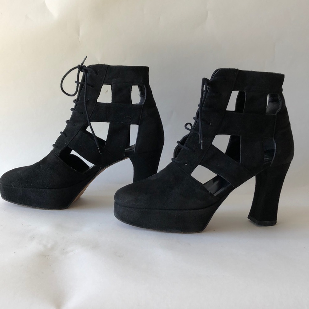 Charles Jourdan Bis Black Suede Caged Ankle Boots